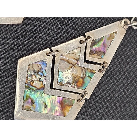 Mexico 925 Silver Abalone Shell Inlay Dangle Drop Vtg Earrings, Different Sizes - Picture 8 of 9